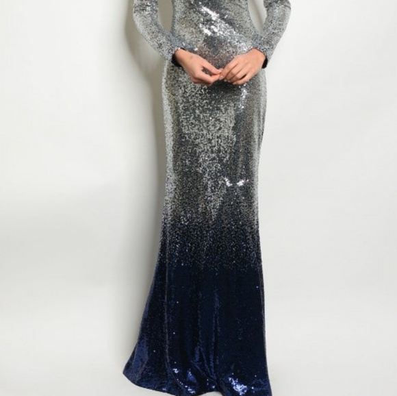 Silver Navy with Sequins Dress - Picture 2 of 4